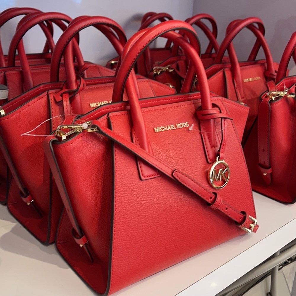 Michael Kors Avril Small Leather Top-Zip Satchel Color Flame - Picture 15 of 16